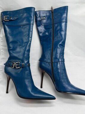 Turquoise Leather Silver Heel Buckle Boots EU 39 / Approx US 8–8.5